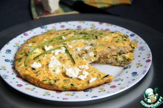 Frittata with couscous, sun-dried tomatoes and feta cheese