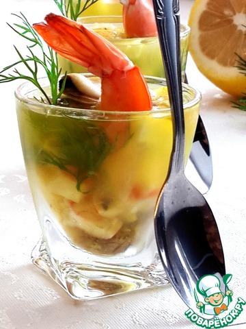 Shrimp in a lemon-wine jelly