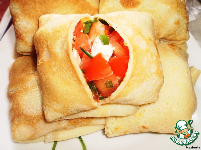 Pancakes with cheese Favit, tomatoes and herbs