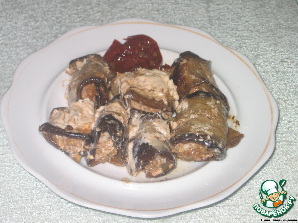 Запеченные рулетики из баклажанов с мясом