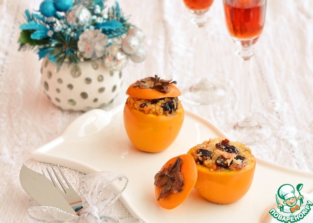 Roasted persimmon stuffed with couscous