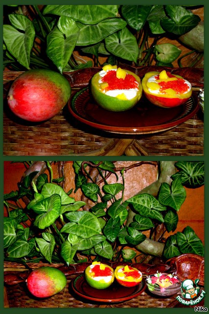 Манго со сливками и красной икрой