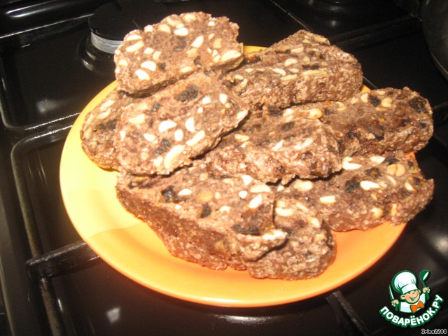 Chocolate biscotti with dates and peanuts