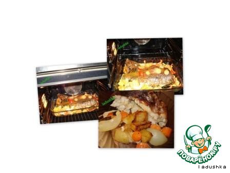 Fresh carp baked with vegetables