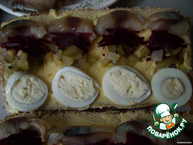 Sandwich cake with smoked fish