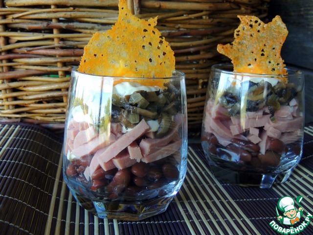 Salad with beans, ham and mushrooms