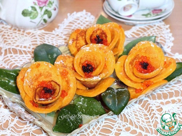 Pancake roses with carrots