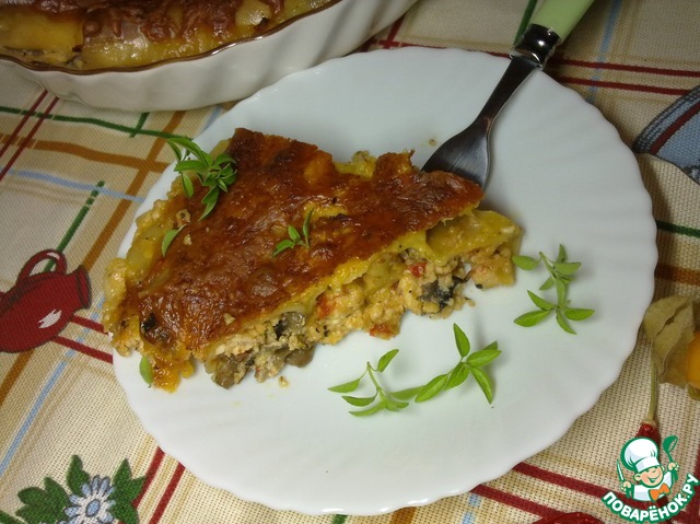 Итальянские каннеллони фаршированные грибами и помидорами