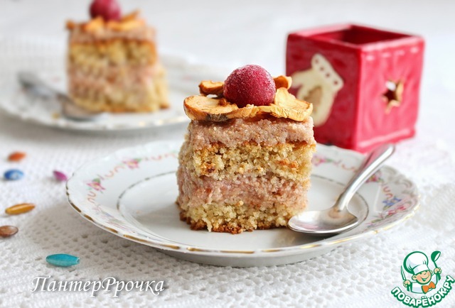 Walnut cake with Apple-cherry mousse