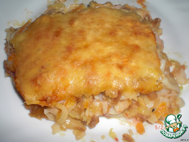 Casserole of crab sticks