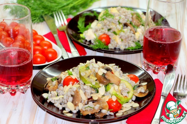 Warm salad with pearl barley