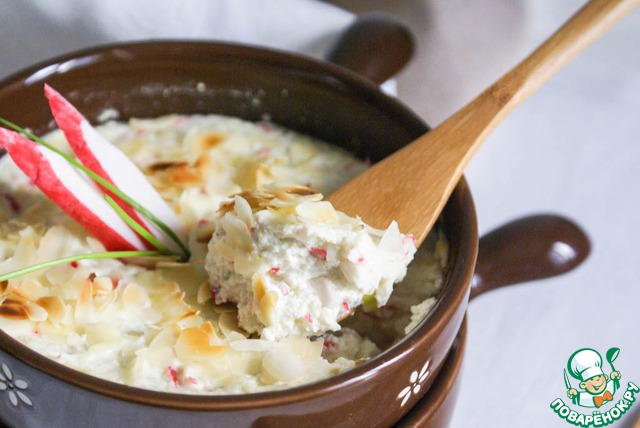 Крабовое суфле с рикоттой, хреном и миндалем