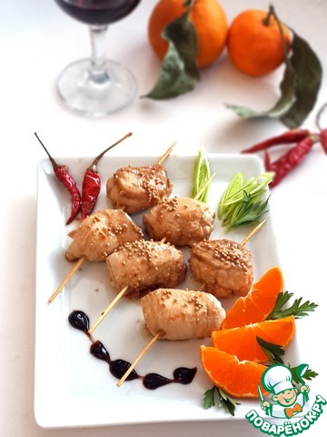 Sweet and spicy stuffed chicken skewers