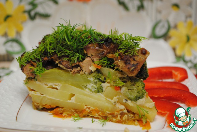 Vegetable casserole with chicken liver