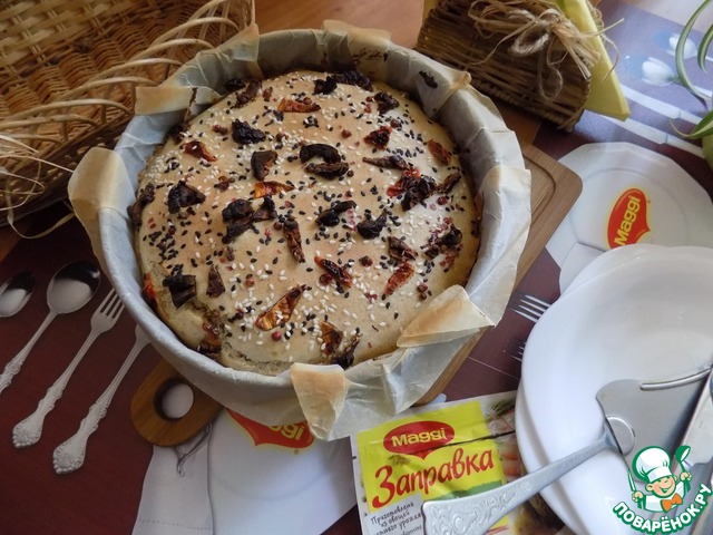 Fill pie with meat and vegetables