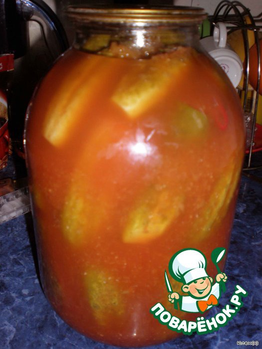 Cucumbers pickled in tomato juice