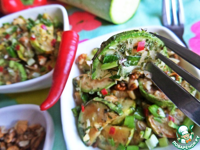 Salad of young zucchini with nuts