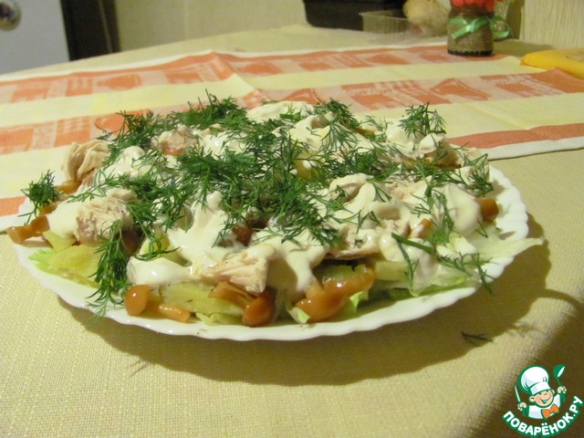 Salad with pickled mushrooms and yogurt