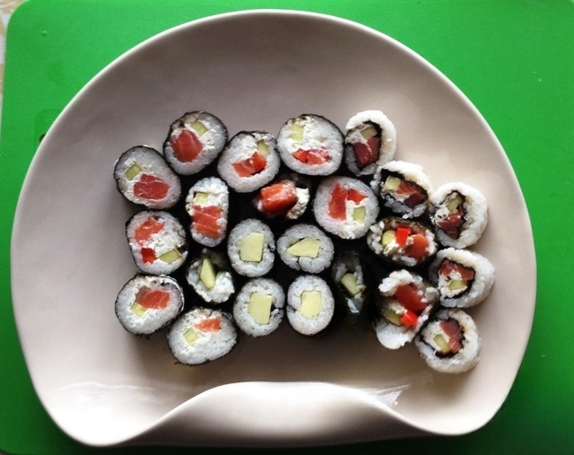 Nigiri sushi and rolls with your hands