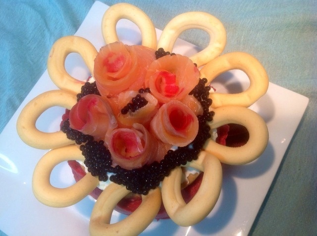 Cake appetizer with salmon 