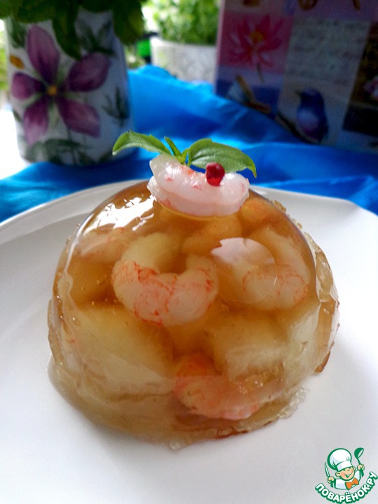 Заливное с дыней и креветками