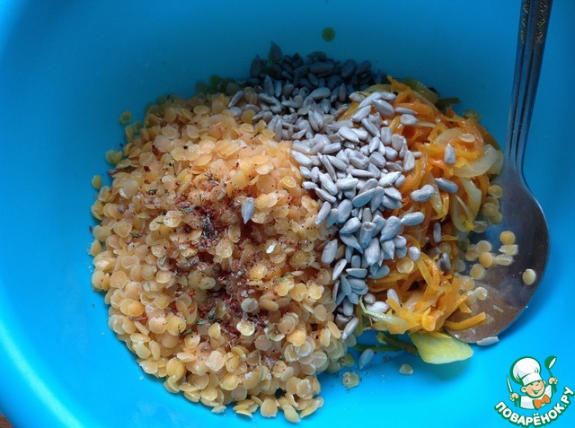 Warm salad of red lentils