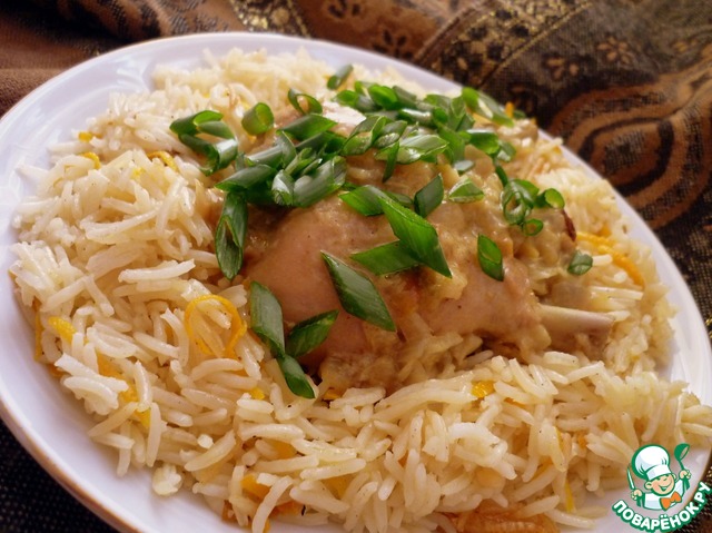 Coconut curry chicken with orange rice