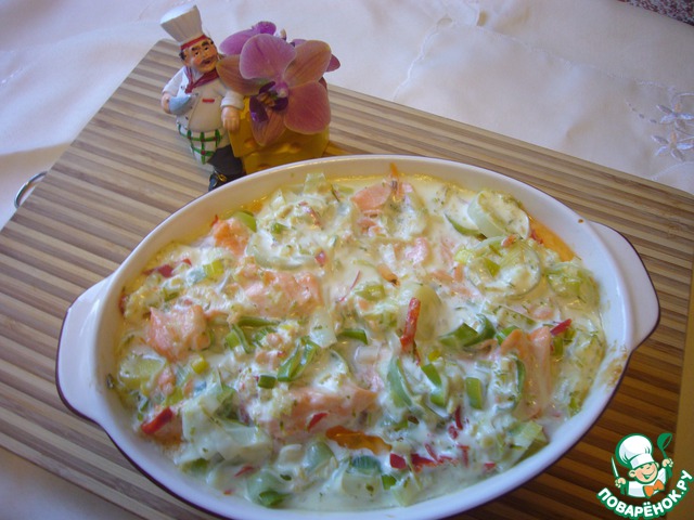 The gratin of trout and leek cream