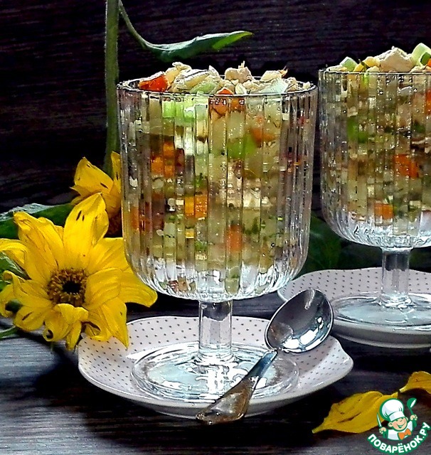 Warm chicken salad with vegetables