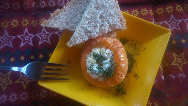 Scrambled eggs in tomato