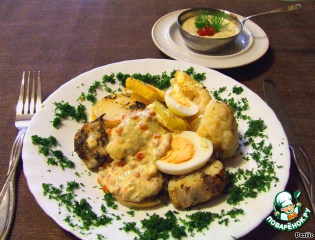 Baked potatoes with caviar sauce