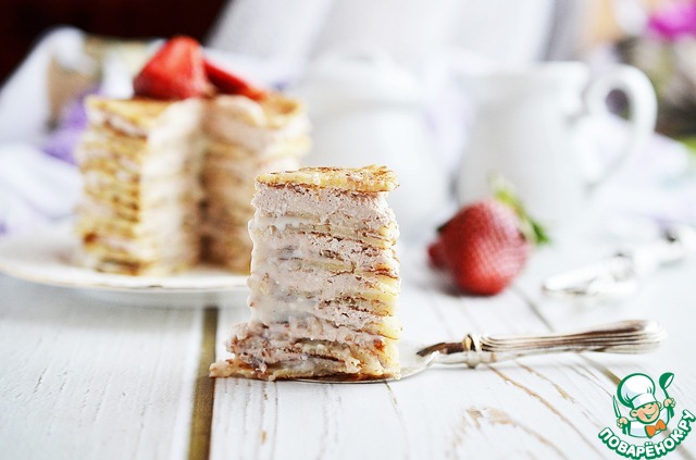 Pancake cake with cream cheese and condensed milk