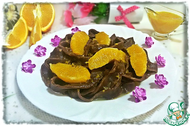 Chocolate noodles with orange sauce