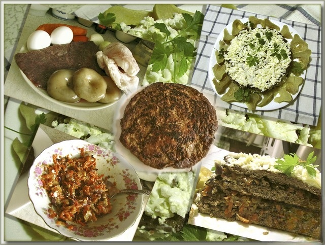 Liver snack cake with vegetables and mushrooms