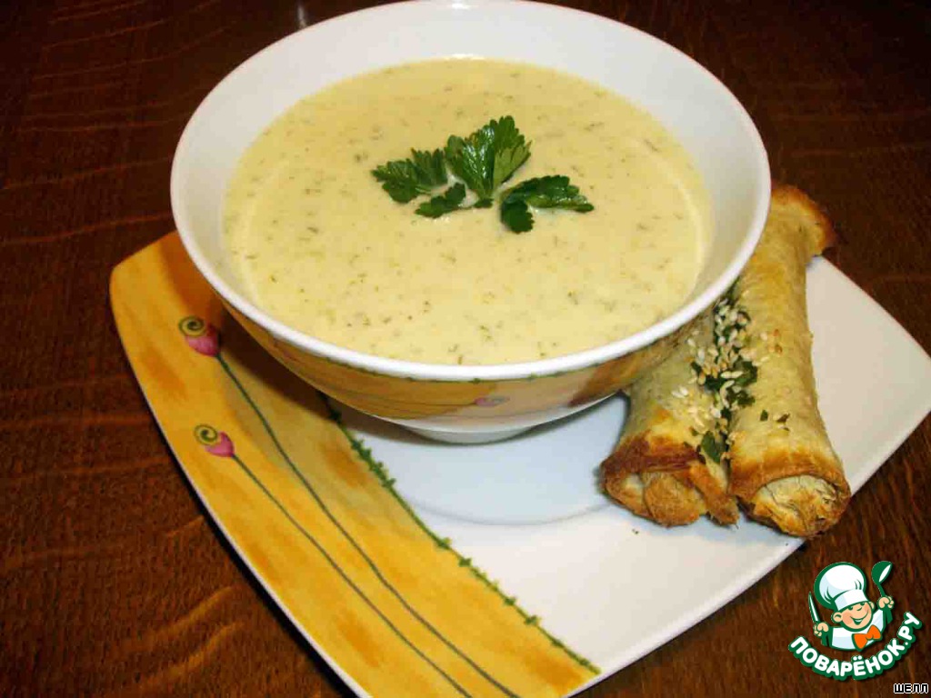 Celery soup with sesame sticks