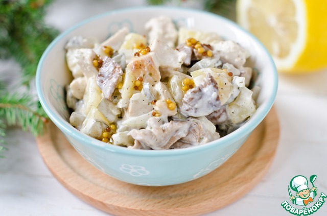 Chicken salad with mushrooms and cucumbers