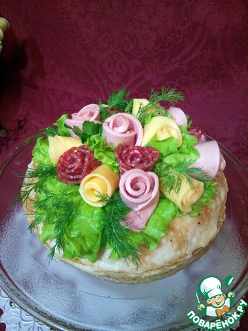 Pancake cake with meat