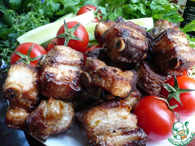 Skewers of pork ribs for a picnic