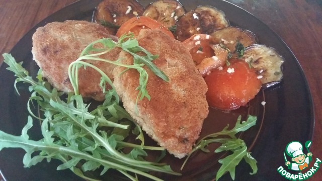 Chopped pork schnitzel served