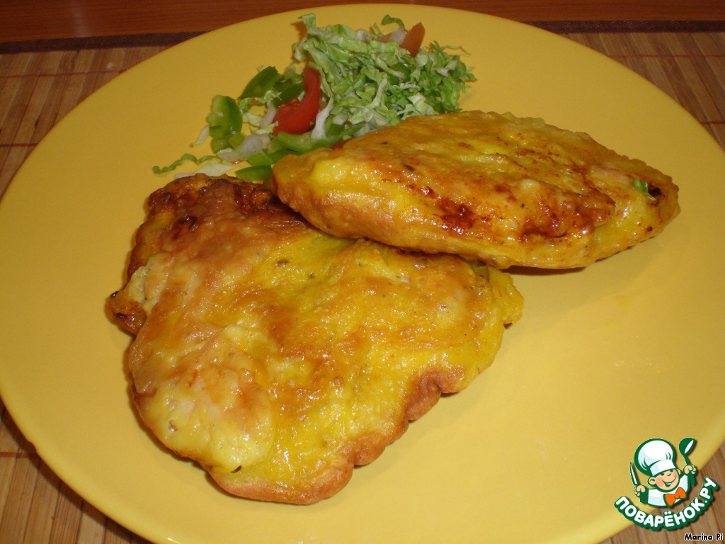 Chicken breast in batter with turmeric and white mustard