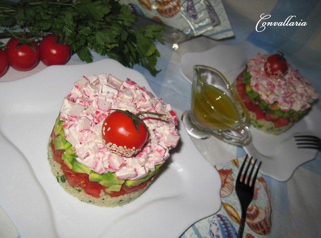 Salad with crab sticks and cous-cous