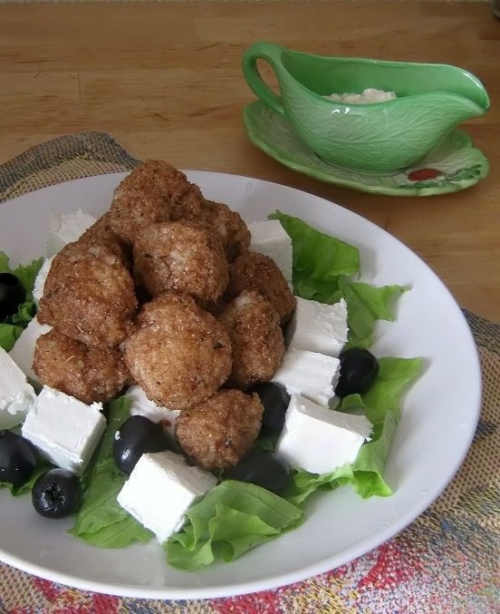 Vegetarian salad with rice balls