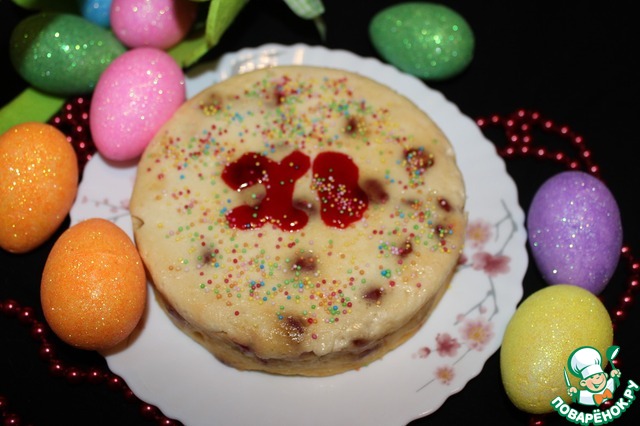 Easter cottage cheese with cherries in a water bath