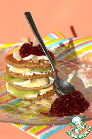 Pancakes from bran with fruit and ricotta