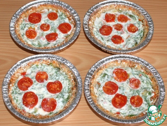 Vegetable mini-quiches in cottage cheese and oat tartlets