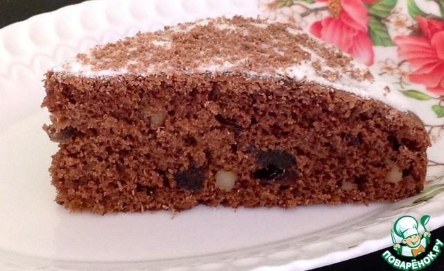 Chocolate vegetable cake with prunes and nuts