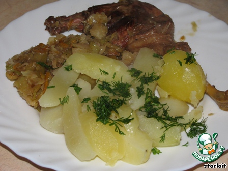 Goose with cabbage and apples