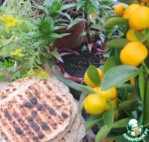 Tortillas with cheese and herbs on the grill