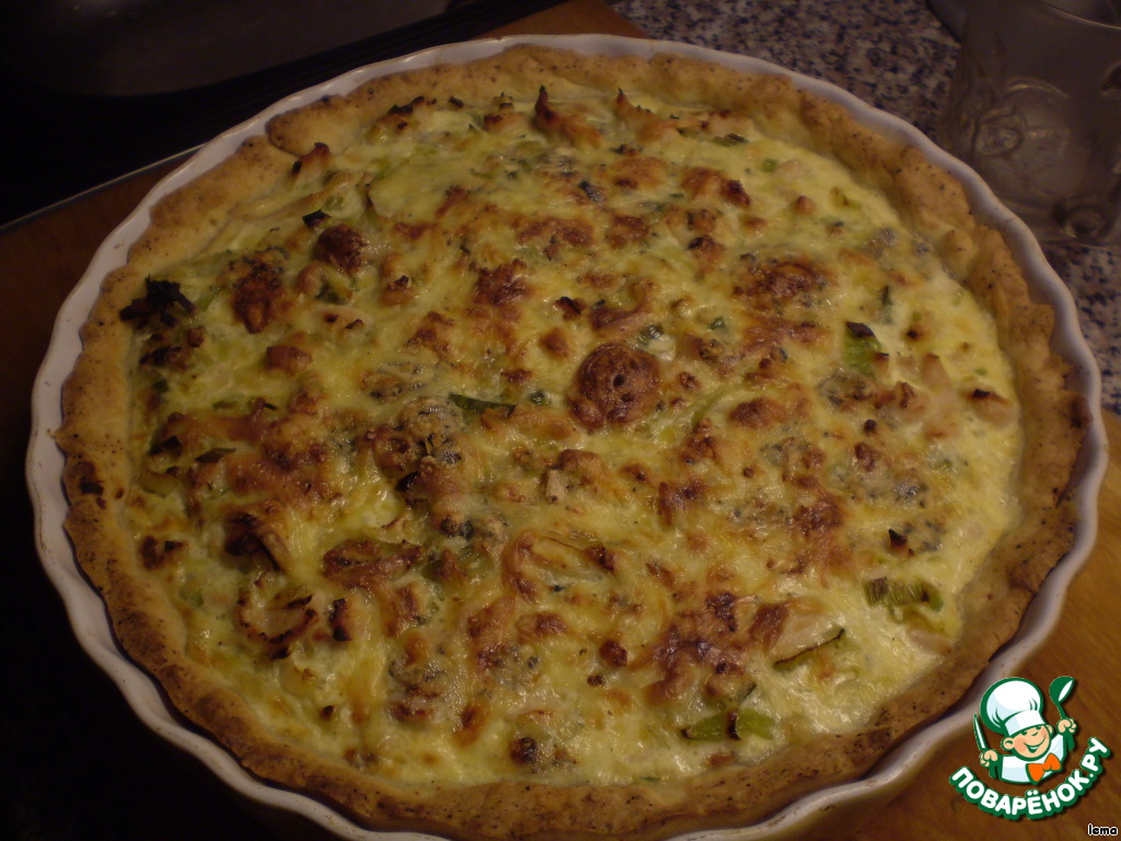 Pie with chicken, leek and two types of cheese