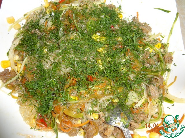 Cellophane with beef and vegetables